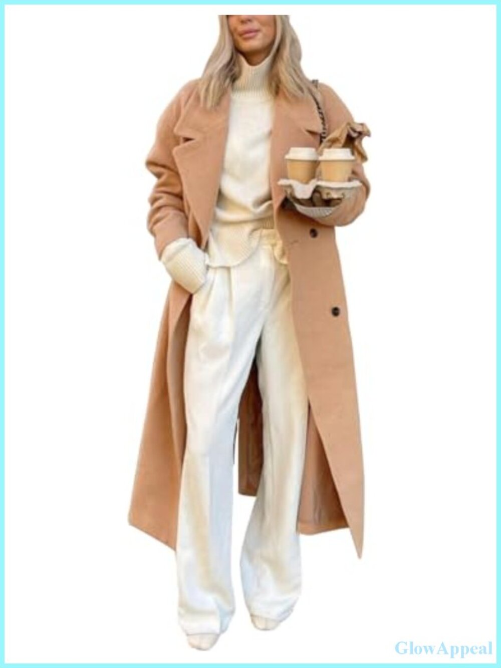 Womens Long Wool Coat Notch Lapel Double Breasted Overcoat